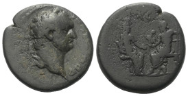 Pamphylien. Aspendos. Domitianus (81 - 96 n. Chr.).

 Bronze.
Vs: Kopf des Domitianus mit Lorbeerkranz rechts.
Rs: Zeus mit Adler und Szepter nach...