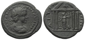 Pamphylien. Attaleia. Caracalla (197 - 217 n. Chr.).

 Bronze.
Vs: Büste des Caracalla mit Lorbeerkranz, Paludament und Panzer rechts.
Rs: Ansicht...