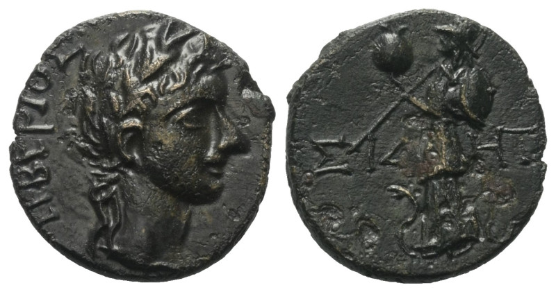Pamphylien. Side. Tiberius (14 - 37 n. Chr.).

 Bronze.
Vs: Kopf des Tiberius...
