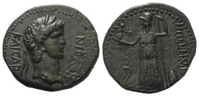 Pamphylien. Side. Nero (54 - 68 n. Chr.).

 Bronze.
Vs: Kopf des Nero mit Lorbeerkranz rechts.
Rs: Athena mit Speer und Nike auf Schlange tretend ...