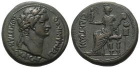 Pamphylien. Side. Domitianus (81 - 96 n. Chr.).

 Bronze.
Vs: Kopf des Domitianus mit Lorbeerkranz rechts.
Rs: Göttin (Stadtgöttin?) mit Nike und ...