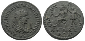 Pamphylien. Side. Gallienus (253 - 268 n. Chr.).

 Bronze.
Vs: Büste mit Strahlenkrone, Paludament und Panzer rechts; im Feld rechts I.
Rs: Athena...