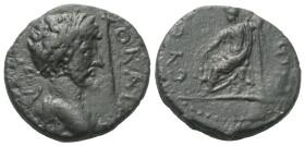 Kilikien. Syedra. Marcus Aurelius (161 - 180 n. Chr.).

Bronze.
Vs: Büste des Lucius Verus mit Lorbeerkranz rechts.
Rs: Demeter nach links thronen...