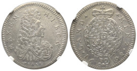 Bayern. Kurfürstentum (1623 - 1806). Maximilian II. Emanuel (1679 - 1704/05 und 1714 - 1726).

 1/2 Gulden = 30 Kreuzer (Silber). 1692.
NGC XF Deta...
