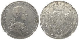 Brandenburg-Ansbach - Markgrafschaft. Christian Friedrich Karl Alexander (1757 - 1791).

 Taler (Silber). 1780. Schwabach.
NGC VF 30 (5882863-005)....