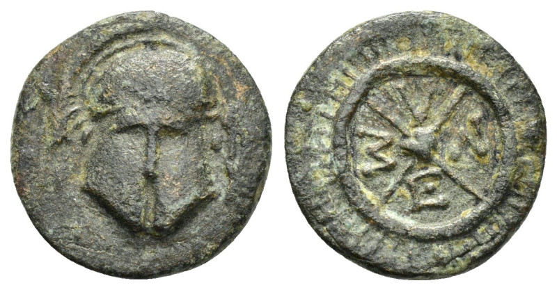 THRACE. Mesambria. (Circa 175-100 BC).Ae.

Obv : Facing helmet.

Rev : M - E - Σ...