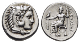 KINGS of MACEDON. Alexander III The Great.(336-323 BC).Lampsakos.Drachm. 

Obv : Head of Herakles right, wearing lion skin.

Rev : AΛEΞANΔPOY.
Zeus se...
