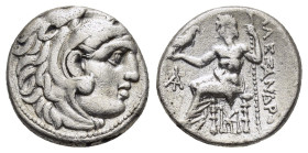 KINGS of MACEDON. Alexander III The Great.(336-323 BC).Magnesia pros Maiandros.Drachm. 

Obv : Head of Herakles right, wearing lion skin.

Rev : AΛΕΞΑ...