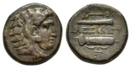KINGS of MACEDON. Alexander III The Great.(336-323 BC).Tarsos.Ae.

Obv : Head of Herakles right, wearing lion skin; kerykeion to right.

Rev : AΛEΞANΔ...