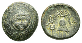 KINGS of MACEDON. Philip III Arrhidaios (323-317 BC).Salamis.Ae.

Obv : Macedonian shield, with facing gorgoneion on boss.

Rev : B - A.
Helmet; keryk...