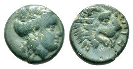 TROAS. Antandros.(4th-3rd centuries BC).Ae.

Obv : Laureate head of Apollo right.

Rev : ANTAN.
Lion's head right.
SNG Copenhagen 218.

Condition : Go...