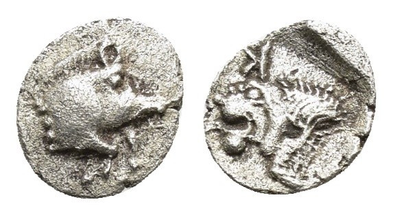 MYSIA.Kyzikos.(Circa 450-400 BC).Hemibol.

Obv : Forepart of boar left; to right...