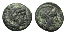 MYSIA.Pergamon.(Circa 310-282 BC).Ae.

Obv : Head of Herakles right, wearing lion skin.

Rev : ΠΕΡ.
Helmeted head of Athena right.
SNG BnF 1595-1596; ...