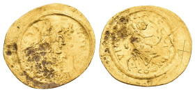 JUSTINIAN I.(527-565).Constantinople.Semissis.

Obv : D N IVSTINIANVS P P AVG.
Diademed, draped and cuirassed bust right.

Rev : VICTORIA AVGGG CONOB....
