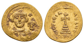 HERACLIUS with HERACLIUS CONSTANTINE.(610-641 AD).Constantinople.Solidus.

Obv : δδ NN ҺЄRACLIЧS ЄT ҺЄRA CONST P P AV.
Crowned and draped facing busts...