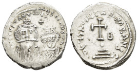 CONSTANS II with CONSTANTINE IV (641-668).Constantinople.Hexagram. 

Obv : δ N CONSTANTINЧS C CONSTAN.
Crowned and draped facing busts of Constans and...