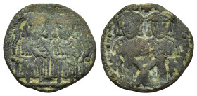 LEO IV THE KHAZAR with CONSTANTINE VI, LEO III and CONSTANTINE V (775-780).Constantinople.Follis. 

Obv : Leo IV and Constantine VI seated facing on d...
