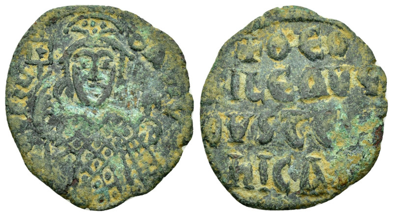 THEOPHILUS.(829-842).Constantinople.Follis.

Obv : ΘЄOFIL ЬASIL.
Facing bust, ho...