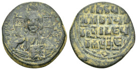BASIL II & CONSTANTINE VIII.(976-1025).Anonymous Issue.Constantinople.Ae.

Obv : EMMANOVHL IC XC.
Facing bust of Christ Pantokrator.

Rev : IhSUS XRIS...