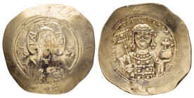 MICHAEL VII DUCAS.(1071-1078).Constantinople.Histamenon Trachy.

Obv : IC - XC.
Bust of Christ facing, with nimbus cross, raising right hand and holdi...