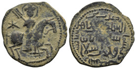 SELJUQ of RUM.Sulayman II(1196-1204).NM & AH 599.Ae.

Obv : Horseman riding with mace.

Rev : Arabic legends.
Album.1205.2; Mit.963.

Condition : Good...