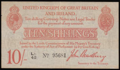 Ten Shillings Bradbury T12.2 issued 1915 series L1/42 95681, Fine with some light discolouration both sides