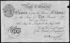 Ten Pounds Peppiatt white B242 Liverpool 10th August 1935 157/V 34991, VF with some faint numbers front, a seldom offered issue
