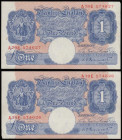 One Pound Peppiatt blue B249 (2) issued 1940, a consecutive pair prefix A79E 574626 and 627 AU