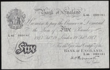 Five Pounds Peppiatt white B264 thin paper dated 19th Feb 1947 prefix L45, VF