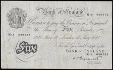 Five Pounds Peppiatt white note B264 dated 12 May 1947, series M15 039755, (Pick343), thin paper, Fine