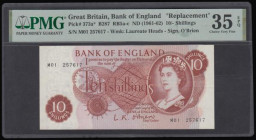 Ten Shillings O'Brien B287 issued 1961, QE2 portrait, first run replacement series M01 257617 Choice Very Fine PMG 35 EPQ and scarce