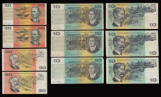 Australia (7) $2 P38c VF, $5 P39b EF, $10 (3) P40b,c and d, Fine, $20 P41a and b Fine