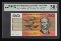 Australia Commonwealth of Australia Reserve Bank 20 Dollars Phillips and Wheeler (1972) Pick 41d AU and graded 50 About Uncirculated EPQ by PMG