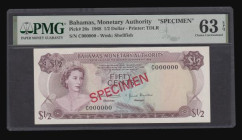 Bahamas 50 Cents 1968 SPECIMEN series C000000 Pick 28s PMG 63 EPQ Choice Uncirculated