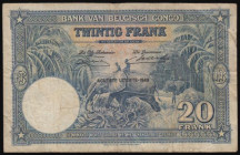 Belgian Congo 20 Francs 18.6.1949 Pick 15g about Fine and a seldom offered type