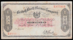 British North Borneo 1 Dollar 1940 issue Pick 29, VF for wear but some staining and discoloration perhaps once cleaned