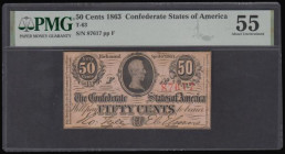 Confederate Sates of America 50 Cents Richmond April 6 1863 PMG 55 About Uncirculated "Previously Mounted" series 87617