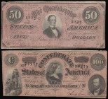 Confederate States of America, Richmond 17.2.1864 (2) 50 Dollars Pick 70 and 100 Dollars Pick 71 both Fine or near so