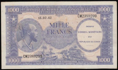 Congo Democratic Republic 1,000 Francs 15.2.1962 BANQUE CENTRALE DU CONGO BELGE ET DU RUANDA-URUNDI (as Belgian Congo Pick 29) now with Emission Du CO...