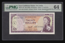 East Caribbean States St Lucia 20 Dollars ND (1965) Overprint L in circle watermark QE II with Young QE II at right series A23 517010 Choice Uncircula...