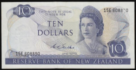 ERROR New Zealand ERROR 10 Dollars Wilkes 1968 Pick 166b the top serial number has the penultimate digit misplaced with the tips of numbers both top a...