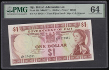 Fiji 1 Dollar ND(1970) signed Stinson series A/4 374381 Pick 65b Choice Uncirculated PMG 64