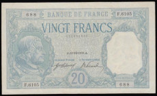 France 20 Francs "Bayard" Pick 74 (Fayette F11.3) last date for this year type 31st December 1918 signatures Picard & Laferriere block F.6105 series 6...