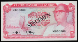 Gambia Central Bank 5 Dalasis SPECIMEN No. 157 Pick 5s ND 1972-76 without microprinting below promissory text, signatures as for Pick 5c and punch-hol...