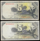 Germany (West Germany Federal Republic) Bank Deutscher L&auml;nder 5 Deutsche Mark (2) Pick 13i VF or better .9C and 10G -variety with the serial numb...