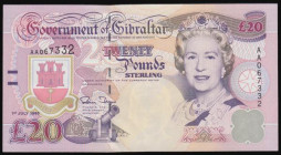 Gibraltar 20 Pounds 1st July 1995 Pick 27 First Series AA 067332 Nelson reverse Unc