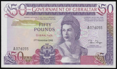 Gibraltar 50 Pounds Pick 24 dated 27th November 1986 signature B. Traynor serial number A 074055, about UNC - UNC.