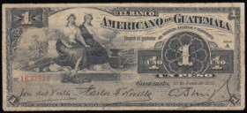 Guatemala El Banco Americano De Guatemale 1 Peso 25 June 1918 Pick S111b VG-Fine