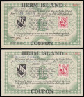 Herm Island Channel Islands 1 Pound dated 1958 series, six pence stamp at right, Uncirculated (2) series A 1002 and A 1192