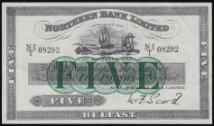 Ireland Northern Bank 5 Pounds dated 1st Nov.1943, series N-I/T 08292 Scott signature, Pick180b, EF